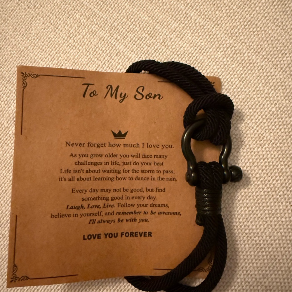 Black Rope Bracelet with Inspirational Card